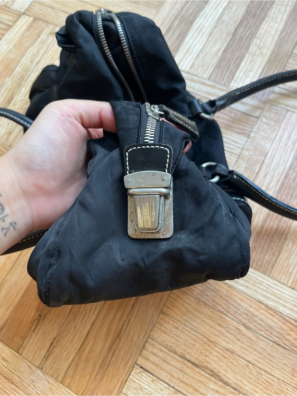 Vintage Prada Black Nylon Leather Handle Shoulder Bag – As Is - Picture 13 of 14